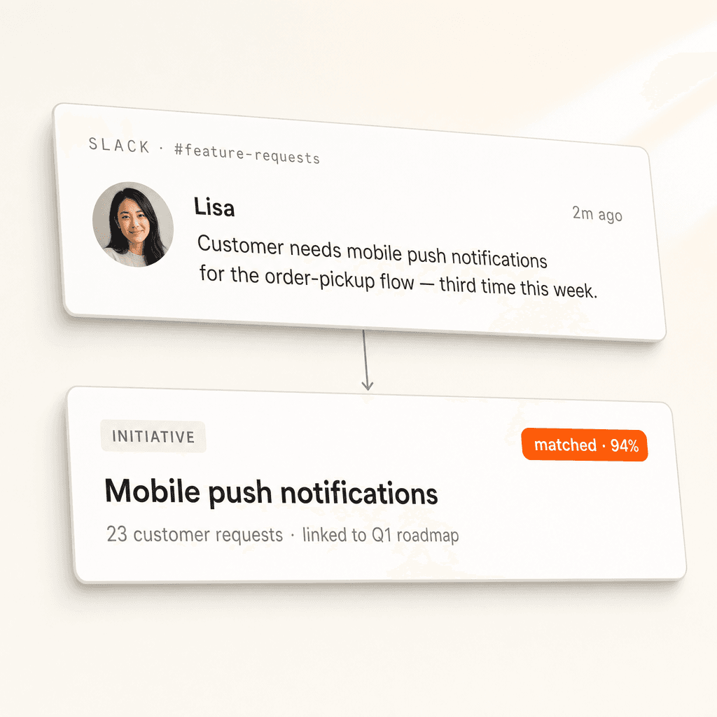 Slack feature request matched to a ProductBoard initiative