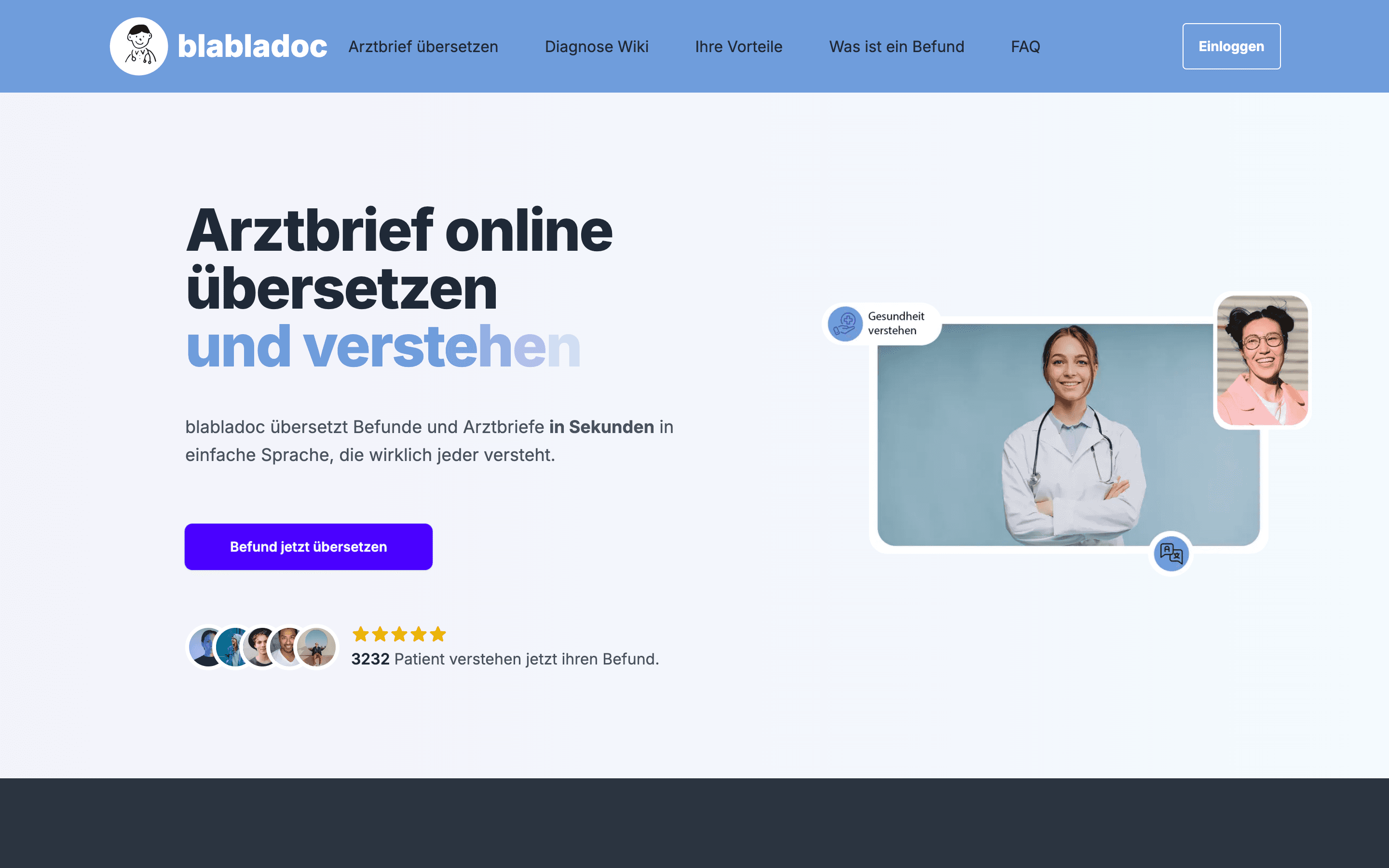 blabladoc homepage — translate German medical reports into plain language