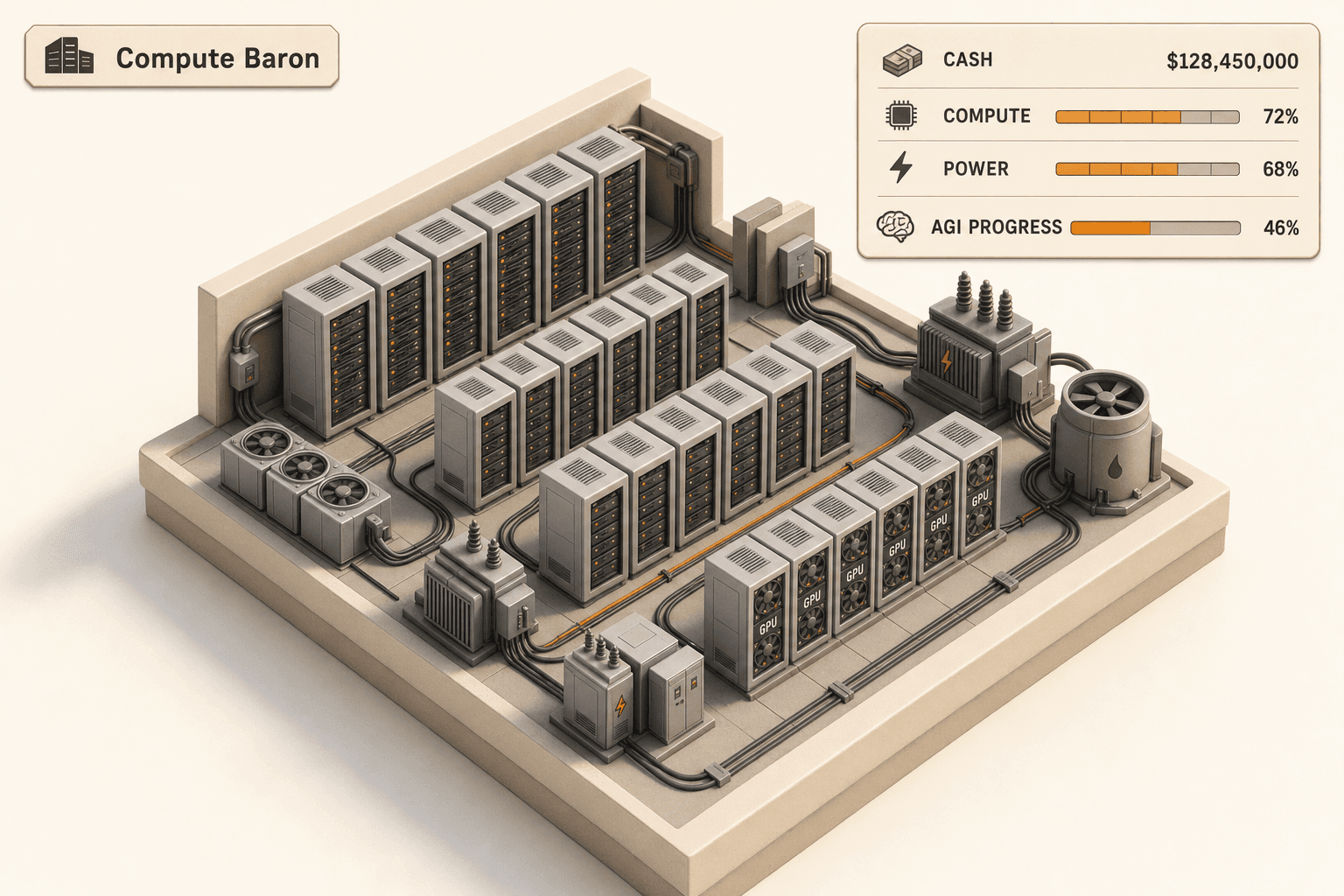Compute Baron isometric 3D datacenter hall with GPU racks